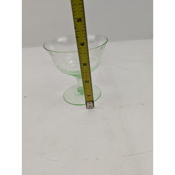 Uranium Green Depression Glass Footed Sherbert Cups 3.5" Set Of 6 - Picture 10 of 10